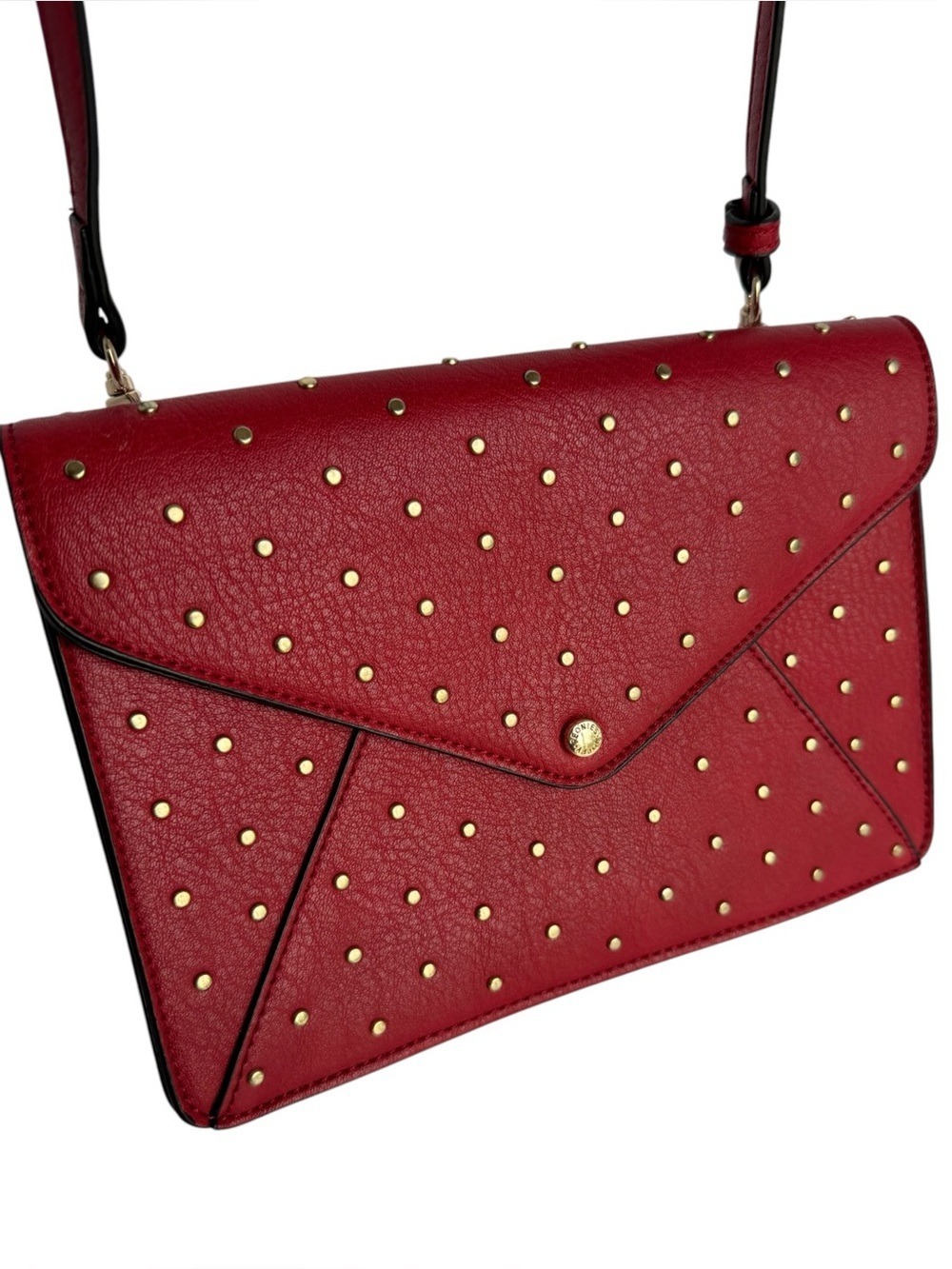 Poppy & Peonies Vegan Leather Studded Crossbody Bag Small Red Gold Clutch Purse